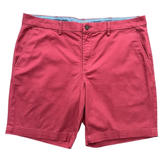 Chaps Men's Saltwater Red Bermuda Chino‎ Flat Front Slash Pockets Shorts Size 38 - Picture 1 of 7